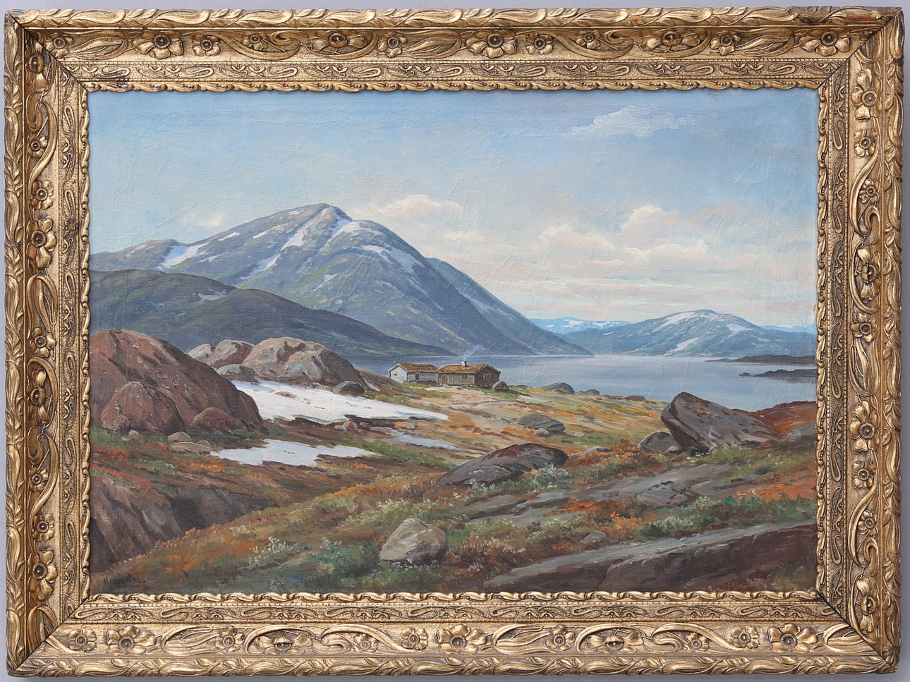 HENRY NESS. Bjerglandskab, olie på lærred, signeret.