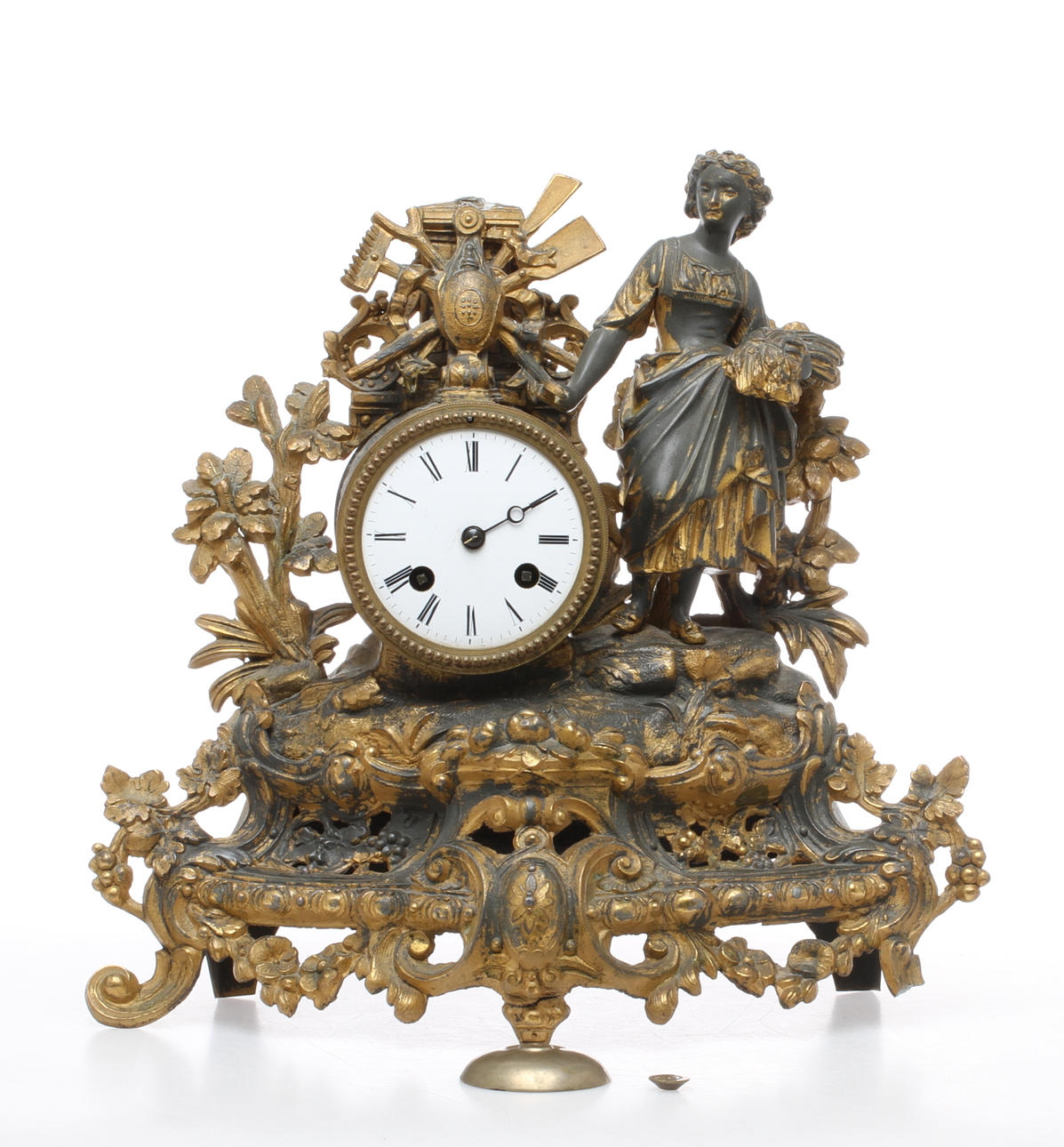 BORDSPENDYL, förgylld vitmetall, urverk märkt Japy Freres & Cie Med D'Honneur. Frankrike. 1800-talets slut.