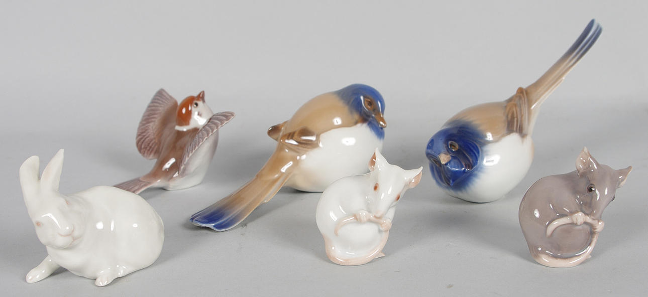 PORSLINSFIGURER, 5 Bing & Gröndal samt en Royal Copenhagen.