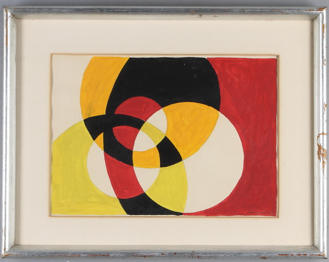 EINAR LYNGE-AHLBERG. "Ett, tu", komposition, tempera, singerad samt daterad -49.