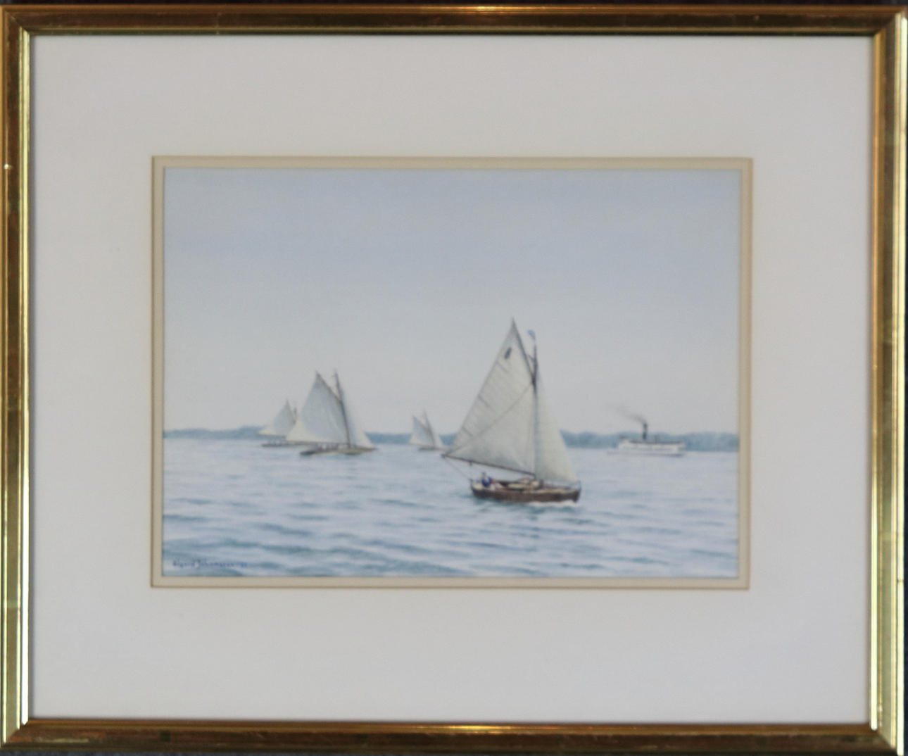 SIGURD JOHANSSON. Gouache, sailing in the archipelago, signed-69.