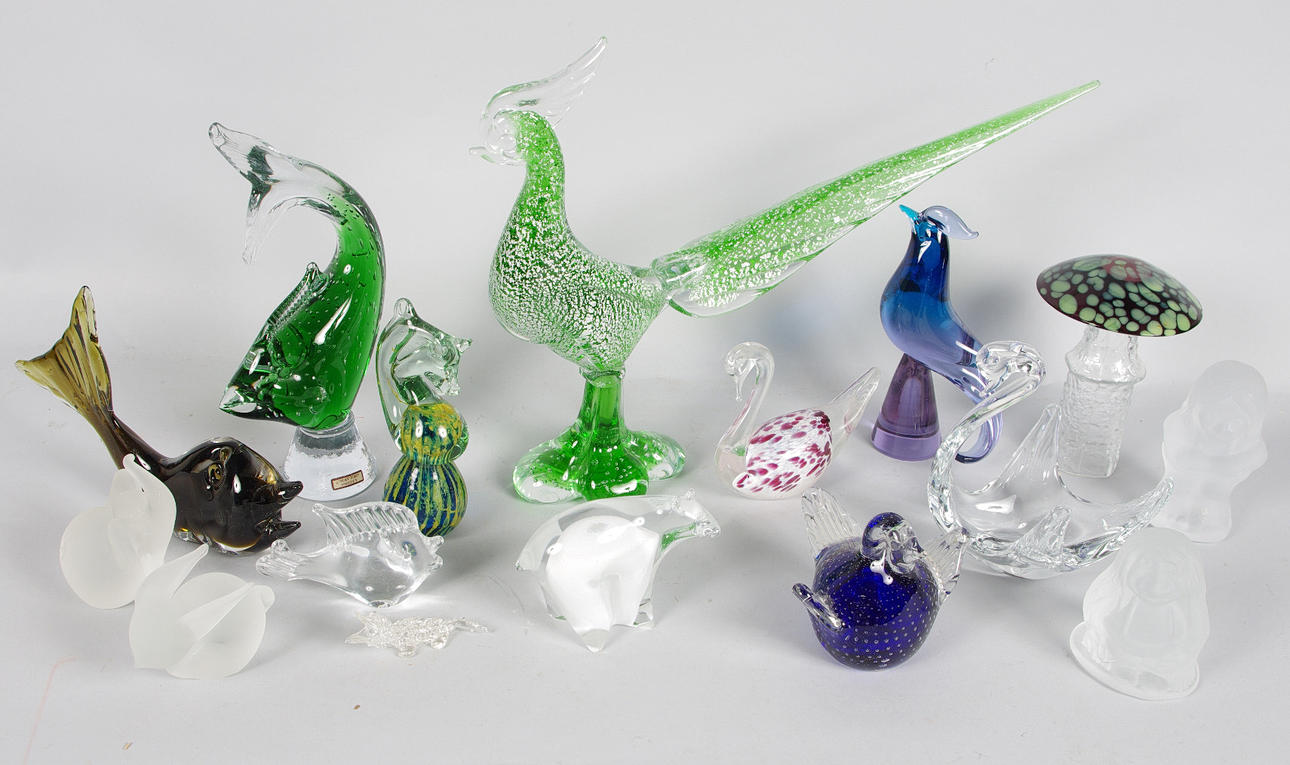 GLASFIGURER, fåglar. fiskar m.m.