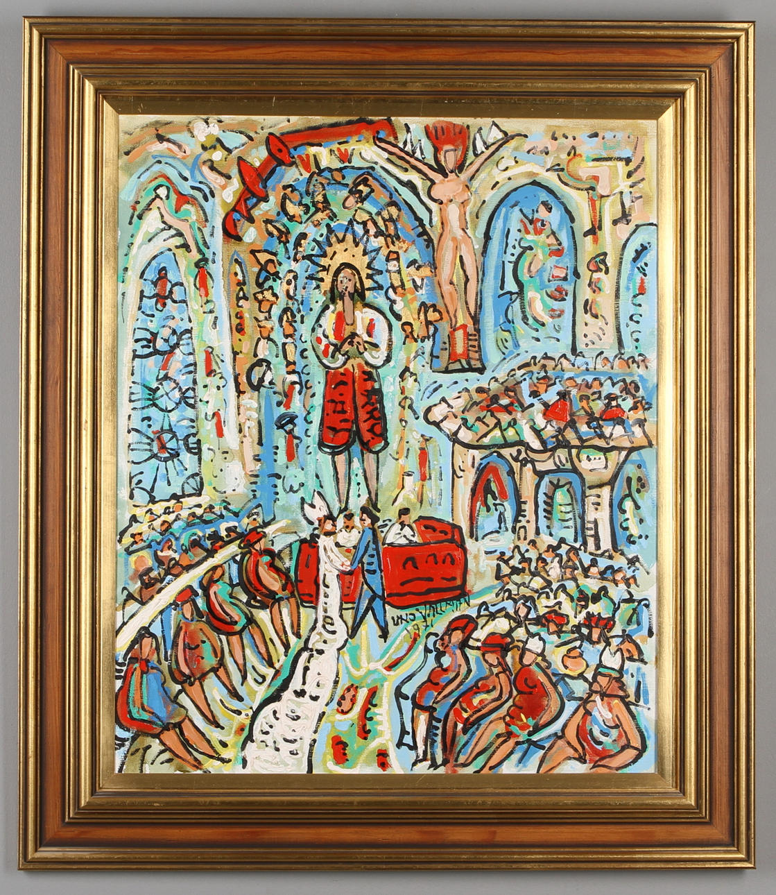 UNO WALLMAN. Bröllopsmotiv, olja på duk, signerad och daterad 1971.