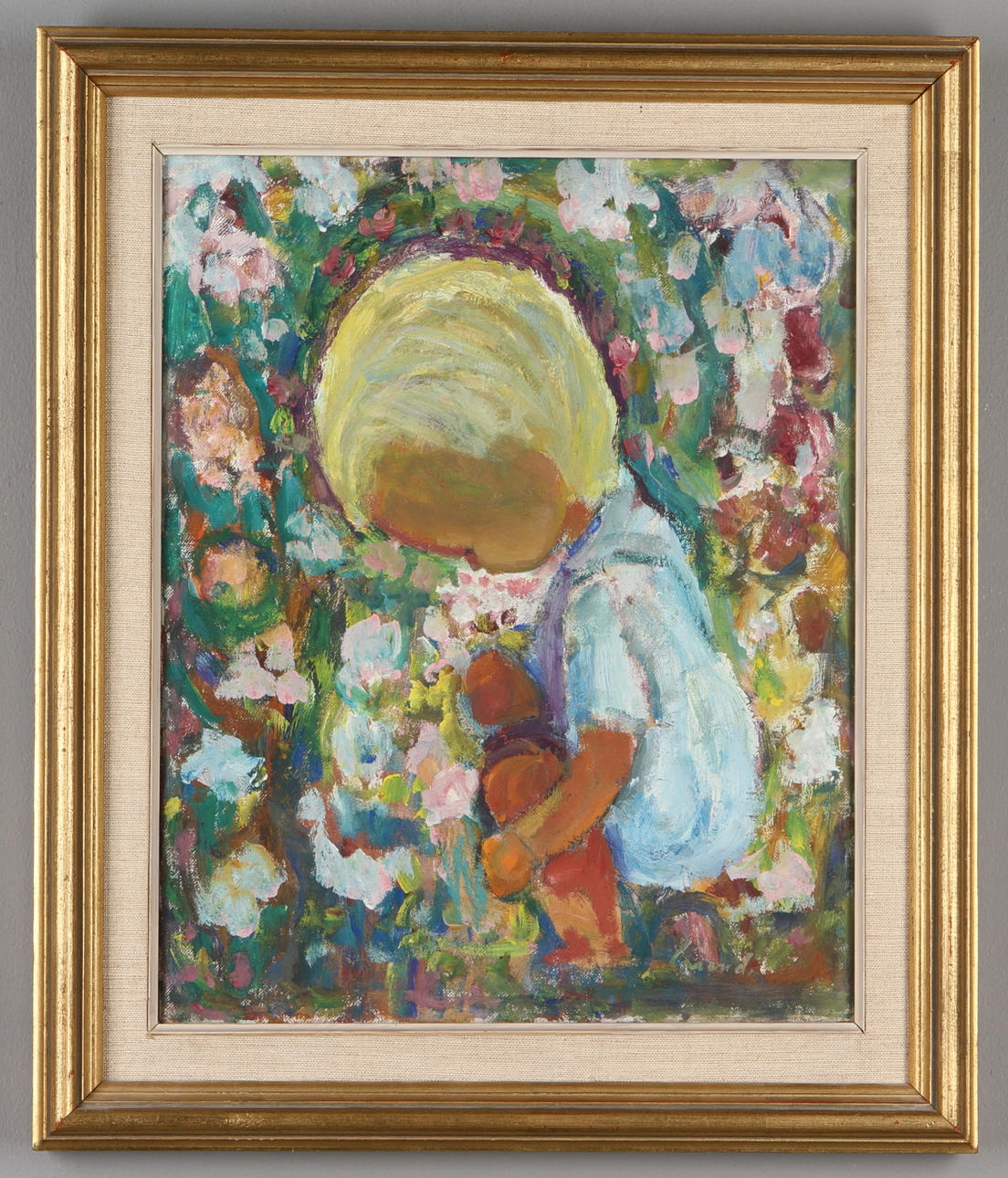 KURT CARENDI. Flicka på blomteräng, olja på duk, signerad.