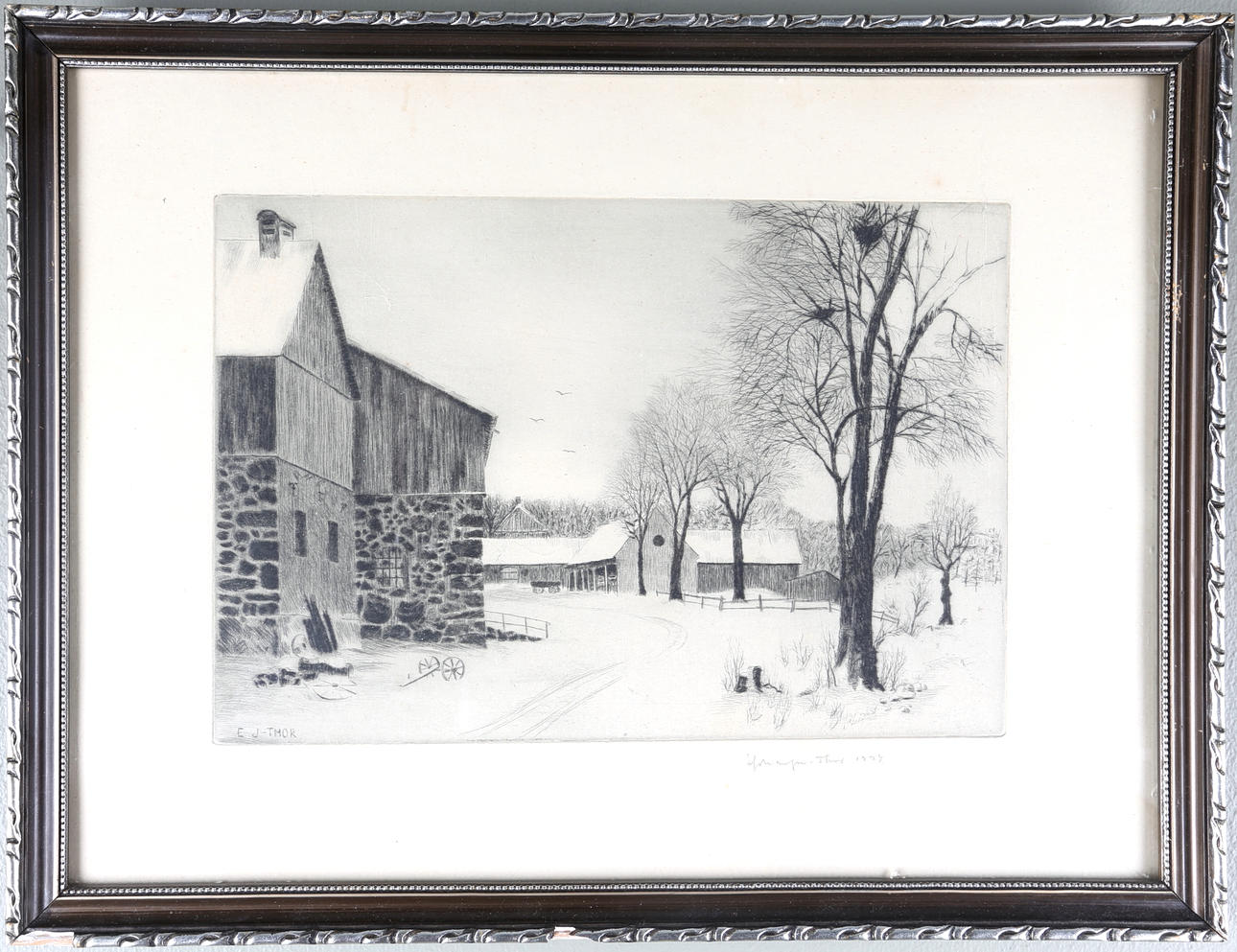 EMIL JOHANSSON-THOR. ETSNING, "Vinterdag" signerad o daterad.