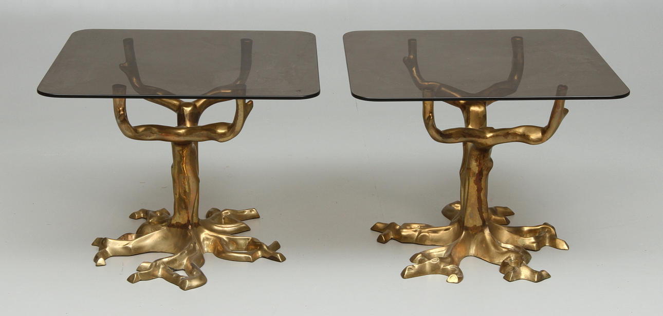 SOFFBORD 2 st, metall och glas, 1900-talets andra hälft.