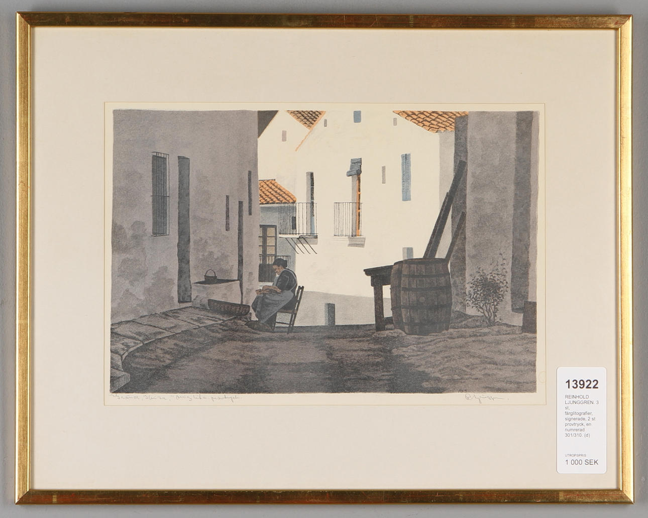 REINHOLD LJUNGGREN. 3 st, färglitografier, signerade, 2 st provtryck, en numrerad 301/310.