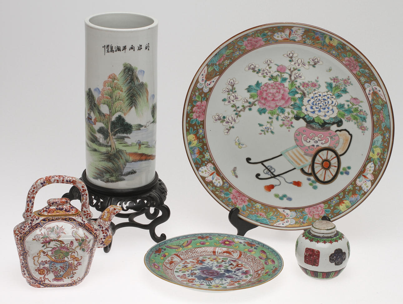 PARTI KERAMIK/PORSLIN, 5 delar, orientalisk, 1800/1900-tal.