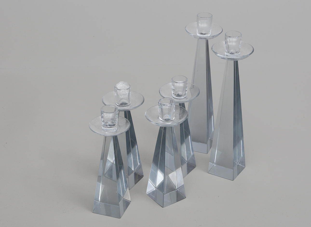 LJUSSTAKAR, 6 st i kristallglas, troligen Strömbergshyttan.