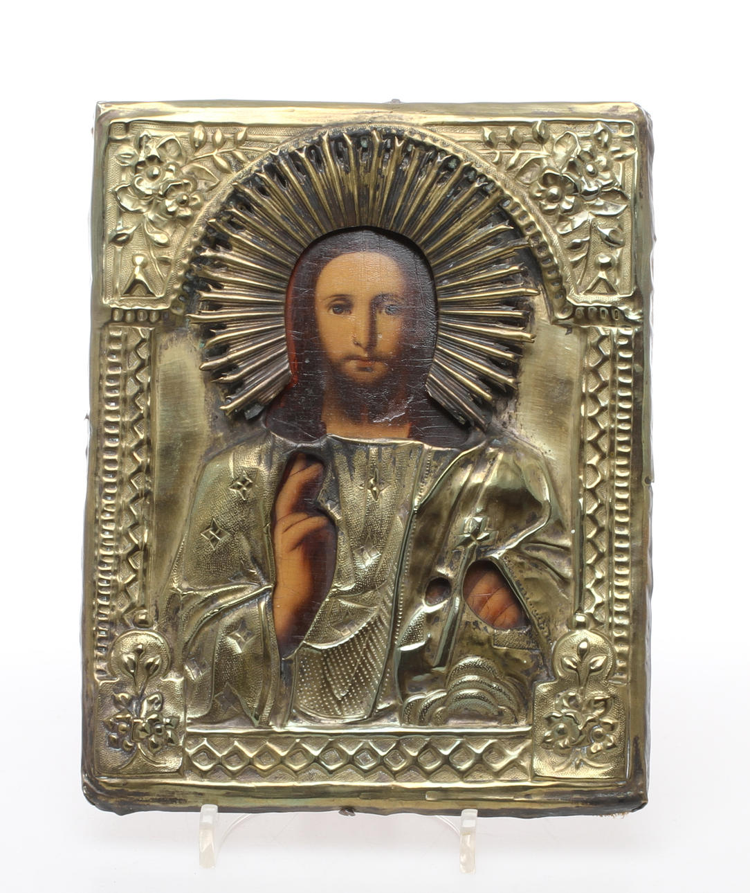 IKON, Målad på pannå med mässingsrisa, Ryssland, 1800/1900-tal.