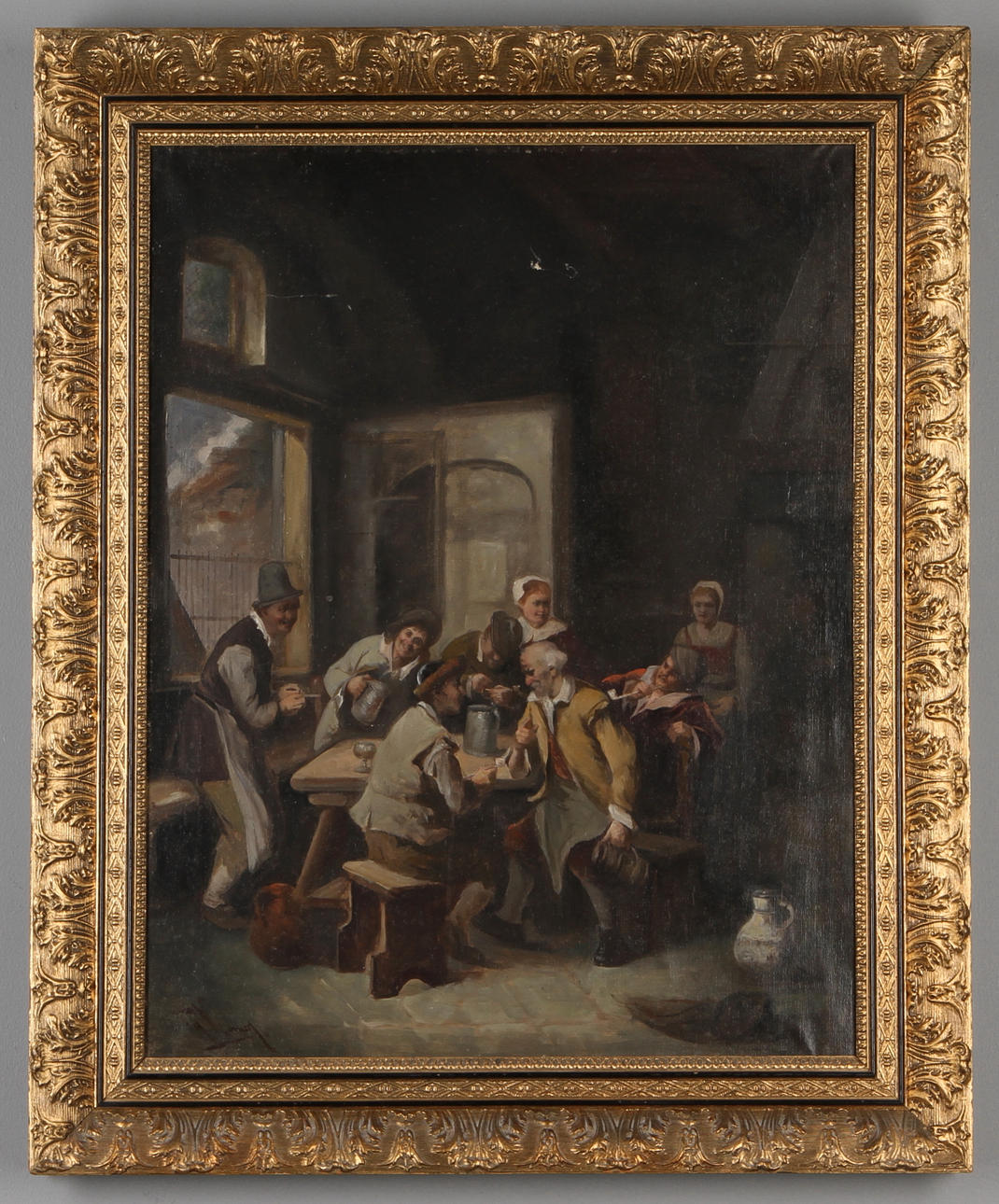 OKÄND KONSTNÄR. Värdshusscen, olja på duk, signerad, 1900-tal.