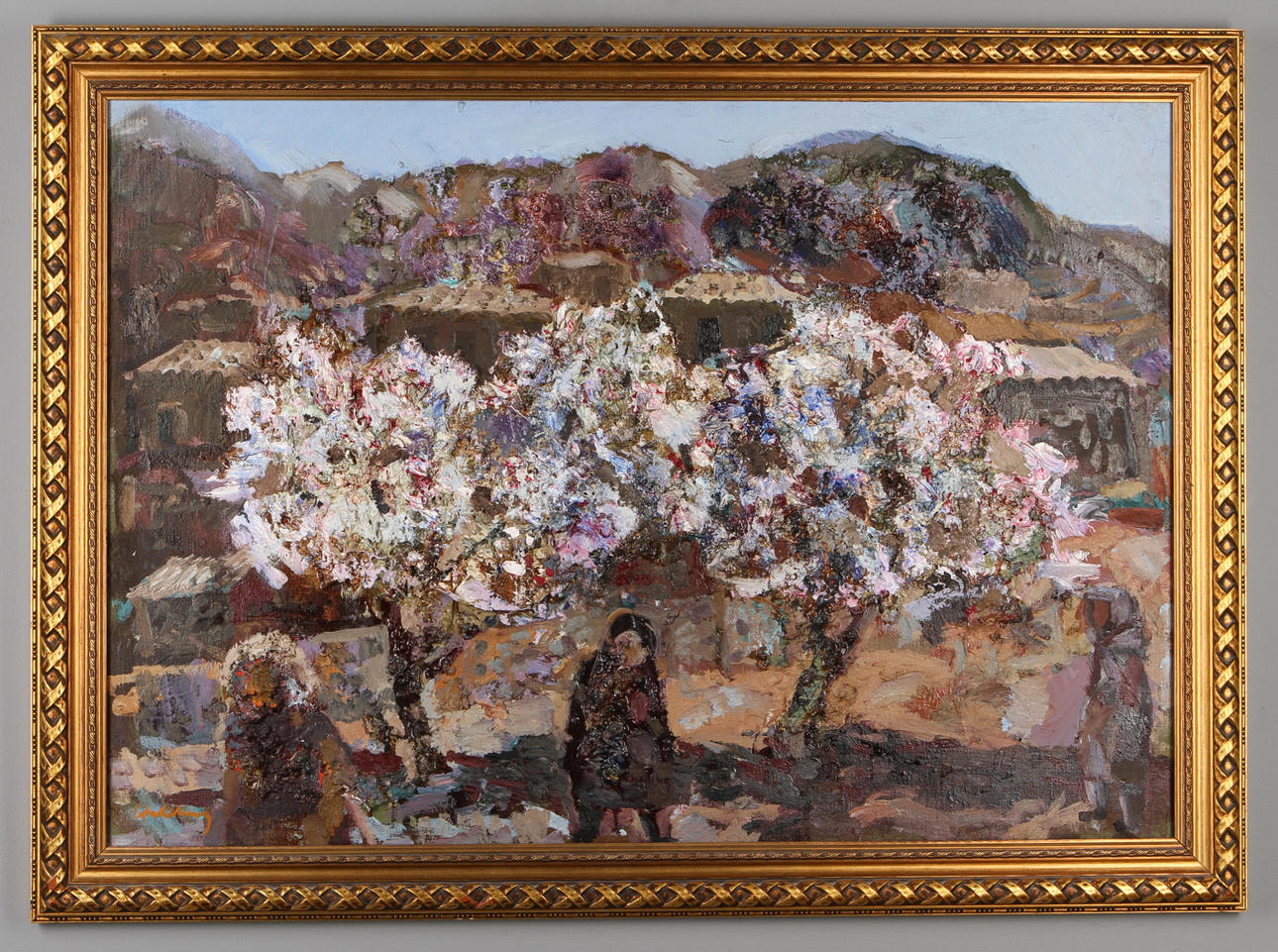 BERTIL WAHLBERG. Bymotiv, blandteknik på duk, signerad.