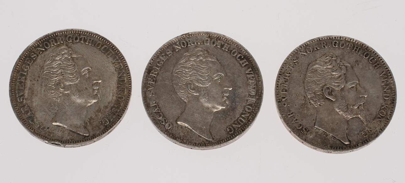 MYNT, 3 st, silver, Oscar I, 1848/1852/1856.