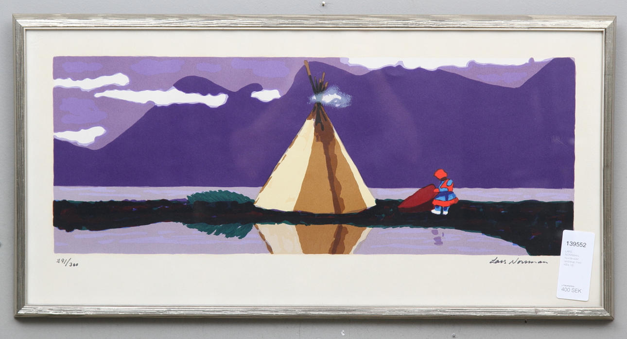 LARS NORRMAN. Norrländskt landskap med kåta.