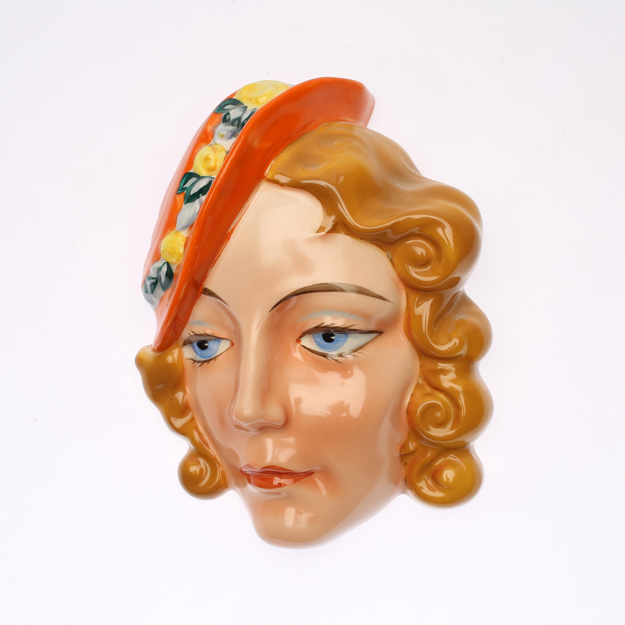 VÄGGRELIEF, porslin, ansikte, 1900-tal.