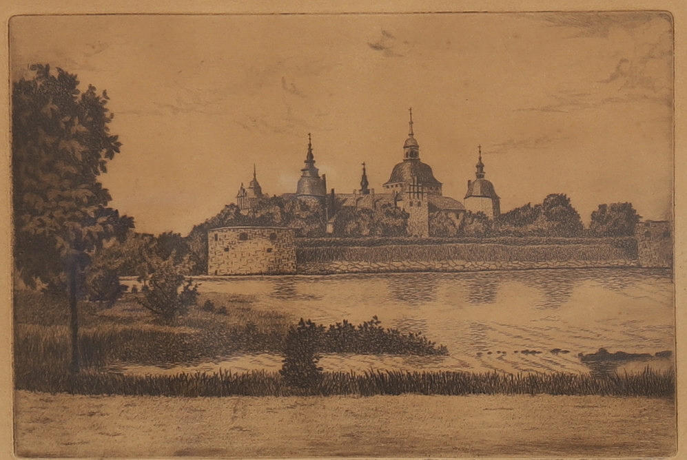 OIDENTIFIERAD KONSTNÄR. Etsning, Kalmar slott, signerad.
