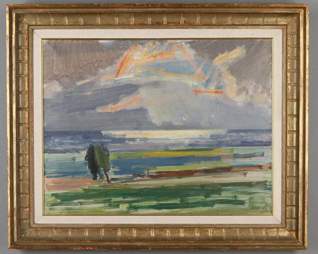 FRANS MICHAEL KEMPE. Landscape with trees, oil on canvas, monogram signed and dated -46.