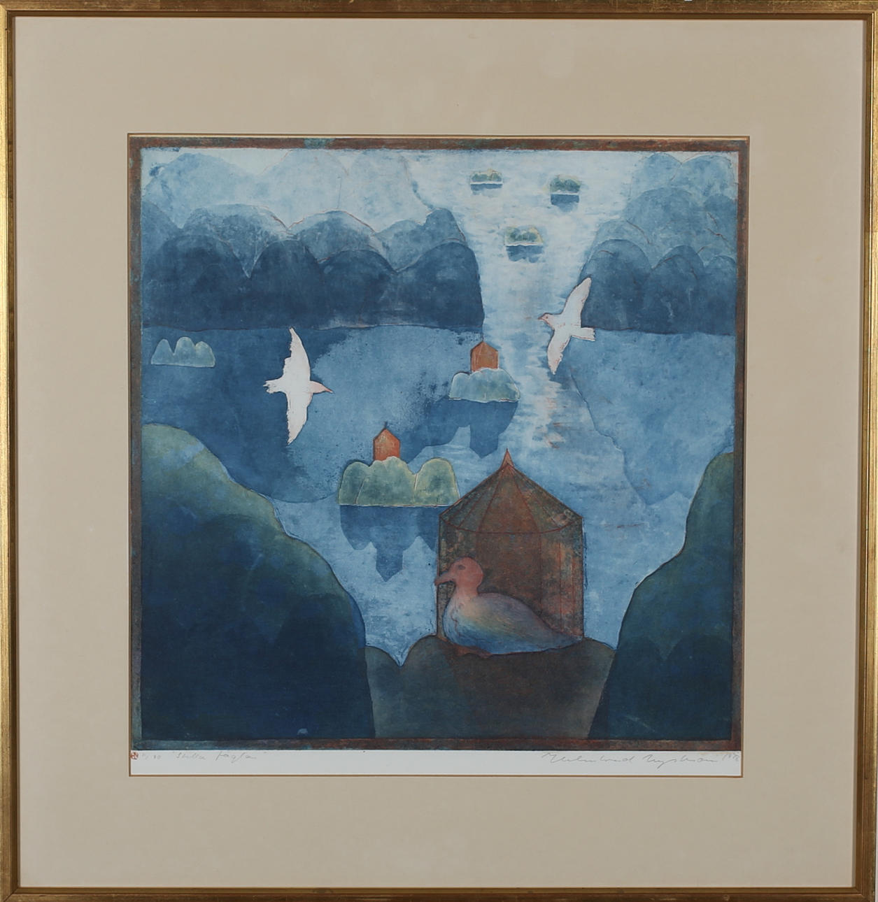 HELMTRUD NYSTRÖM. "Stilla fåglar". Färgetsning. Signerad och daterad 1978. 11/90.