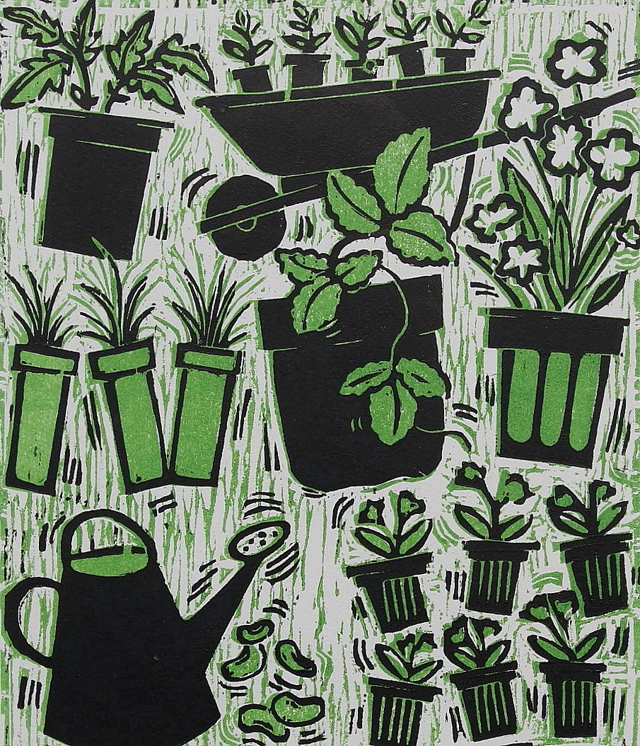 OKÄND KONSTNÄR. "Spring i Seattle Tilth". Färglitografi. Signerad och daterad P.Gill `96.