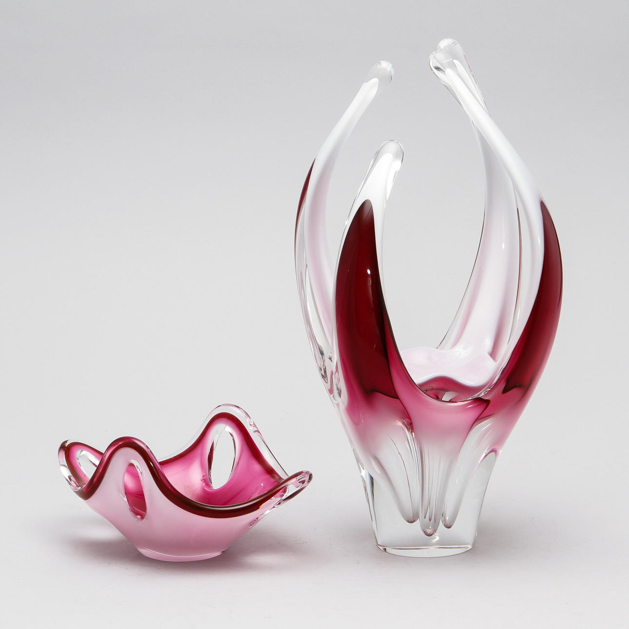 GLASVAS samt SKÅL Coquille, daterade 1958, Flygsfors glasbruk.