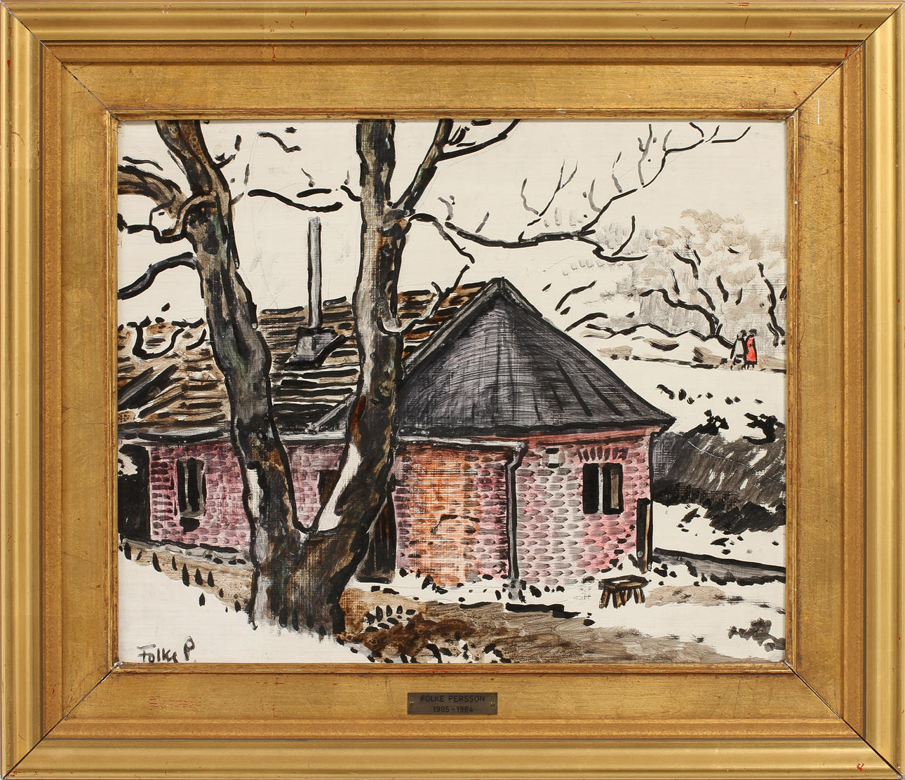 FOLKE PERSSON. Blandteknik på pannå, signerad.
