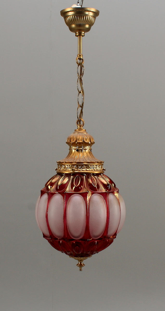 TAKARMATUR ampel glas/förgylld metall, höjd 63 cm.