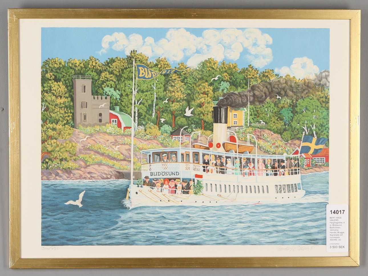 BERT HÅGE HÄVERÖ. Färglitografier, 4 st, Blidösund, Badholmen, Vårholma Handel, Brygga, Signerade och numrerade 300/450.