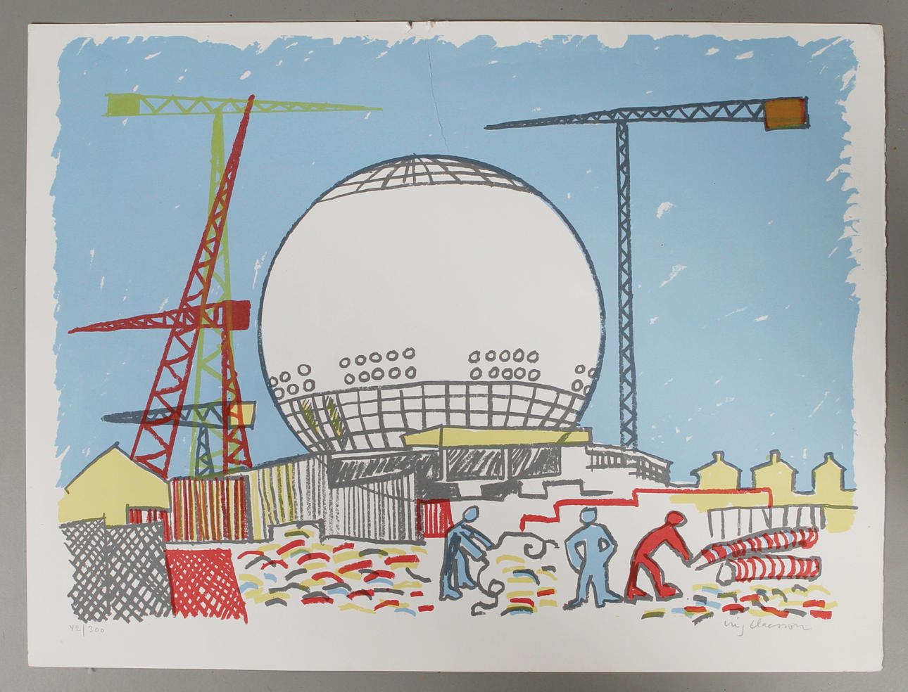 STIG CLAESSON. Färglitografi, "Globen", Signerad och numrerad 42/300.