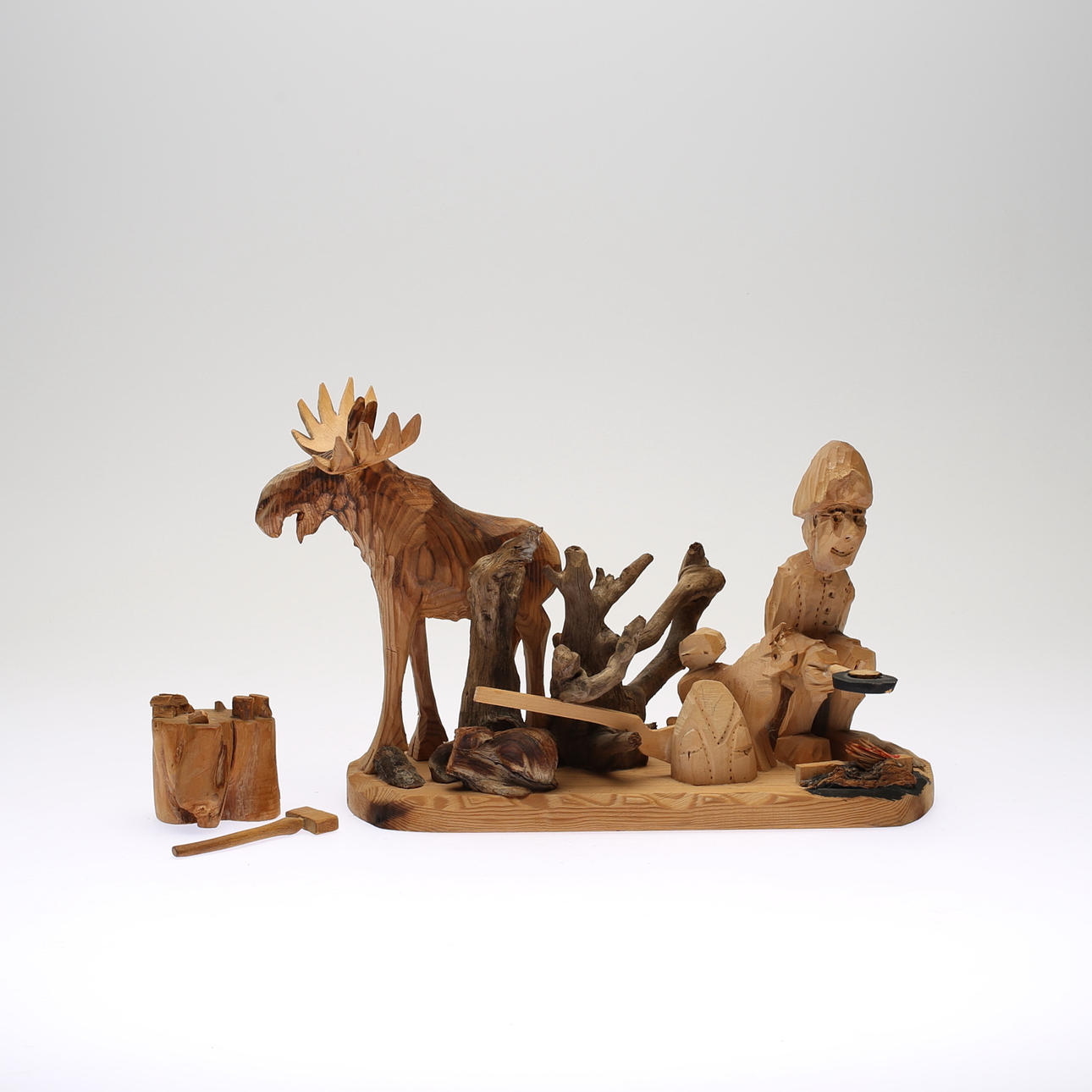 WOODEN SCULPTURES, 2 pcs, signed and dated.
