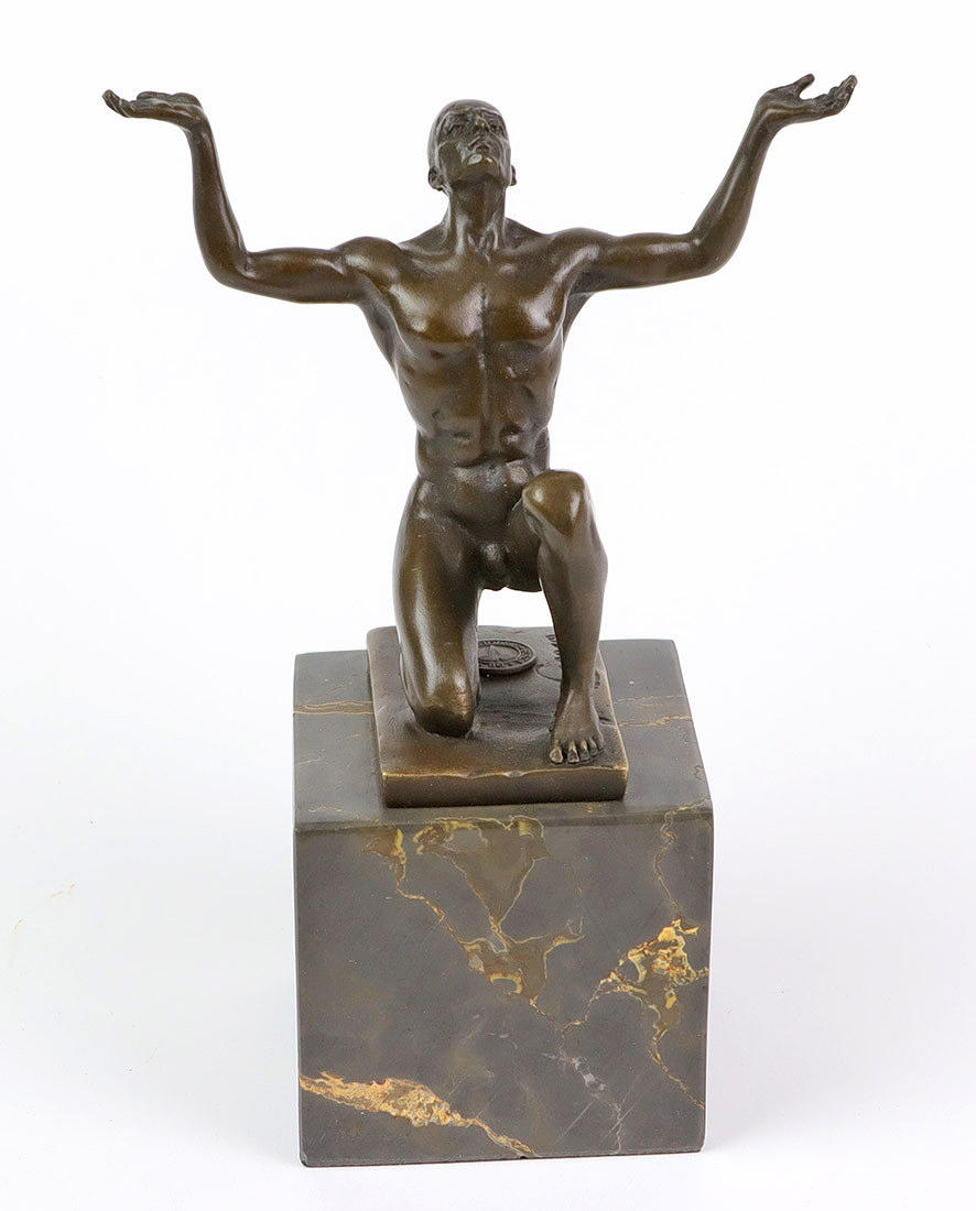 BRONZE FIGURE Adonis nude sunbather.