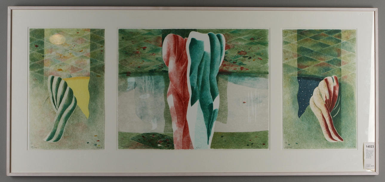 ULF GRIPENHOLM. Källan, triptyk, färglitografier, signerade och numrerade, 49/194.