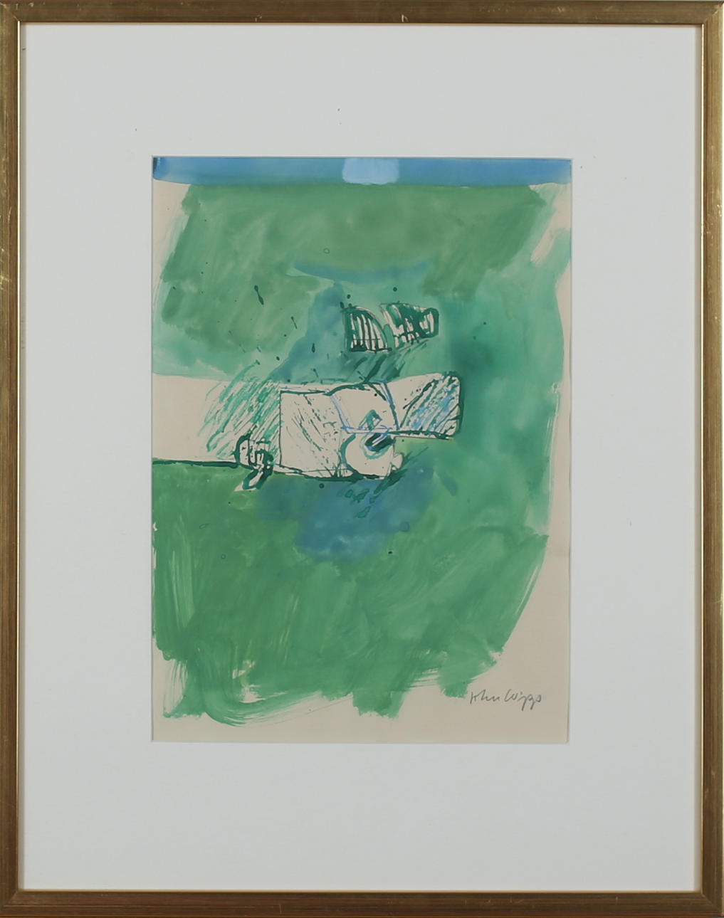 JOHN WIPP. Komposition. Akvarell. Signerad.
