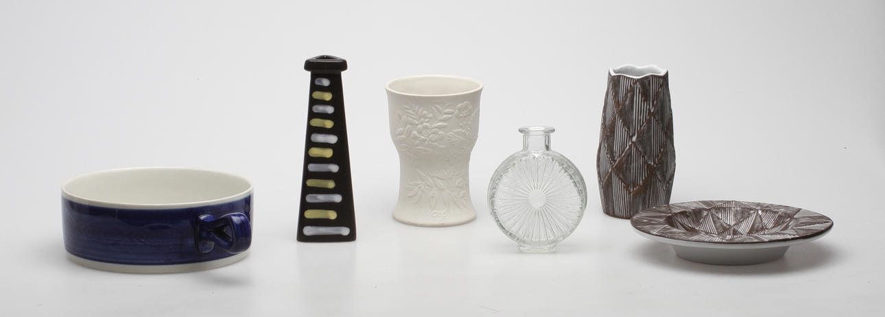 PARTI KERAMIK samt SOLFLASKA 6 delar, Uppsala Ekeby, Arabia m.m.