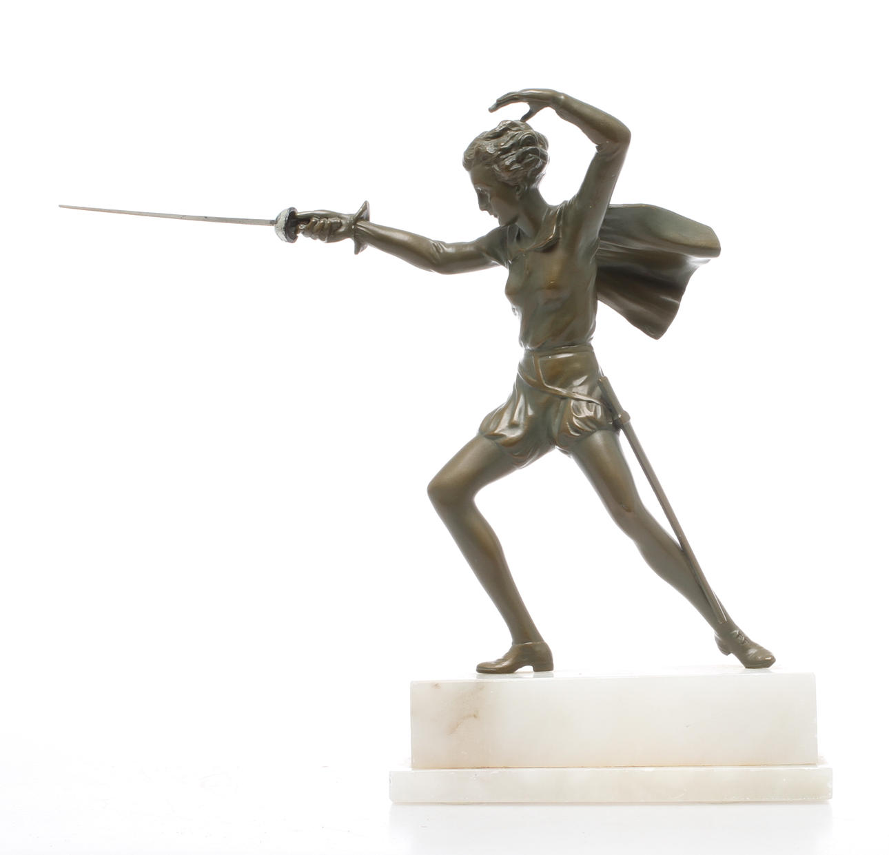 FIGURIN, patinerad metall, fäktare, 1900-tal.