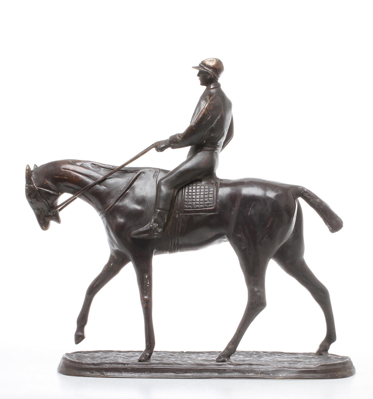 FIGURIN, patinerad mässing, ryttare till häst, 1900/2000-tal.