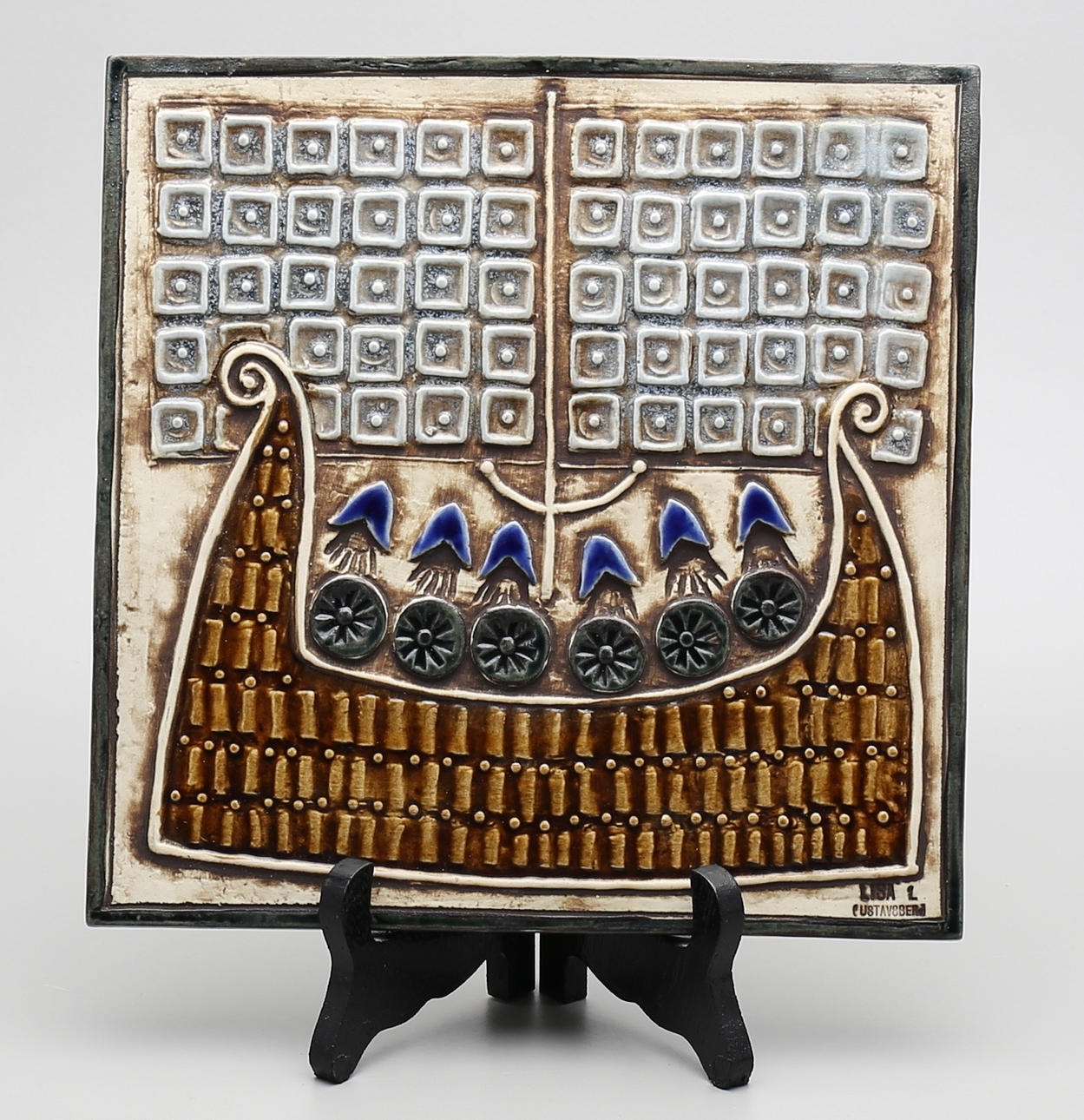 LISA LARSON, väggplakett, skepp, stengods, Gustavsberg.