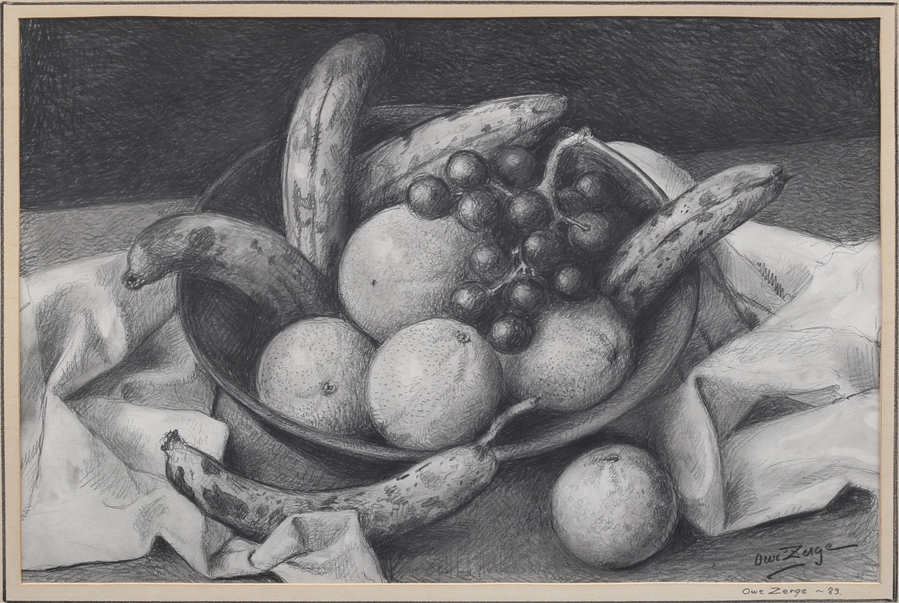 OWE  ZERGE. Stilleben, Bleistift, signiert.