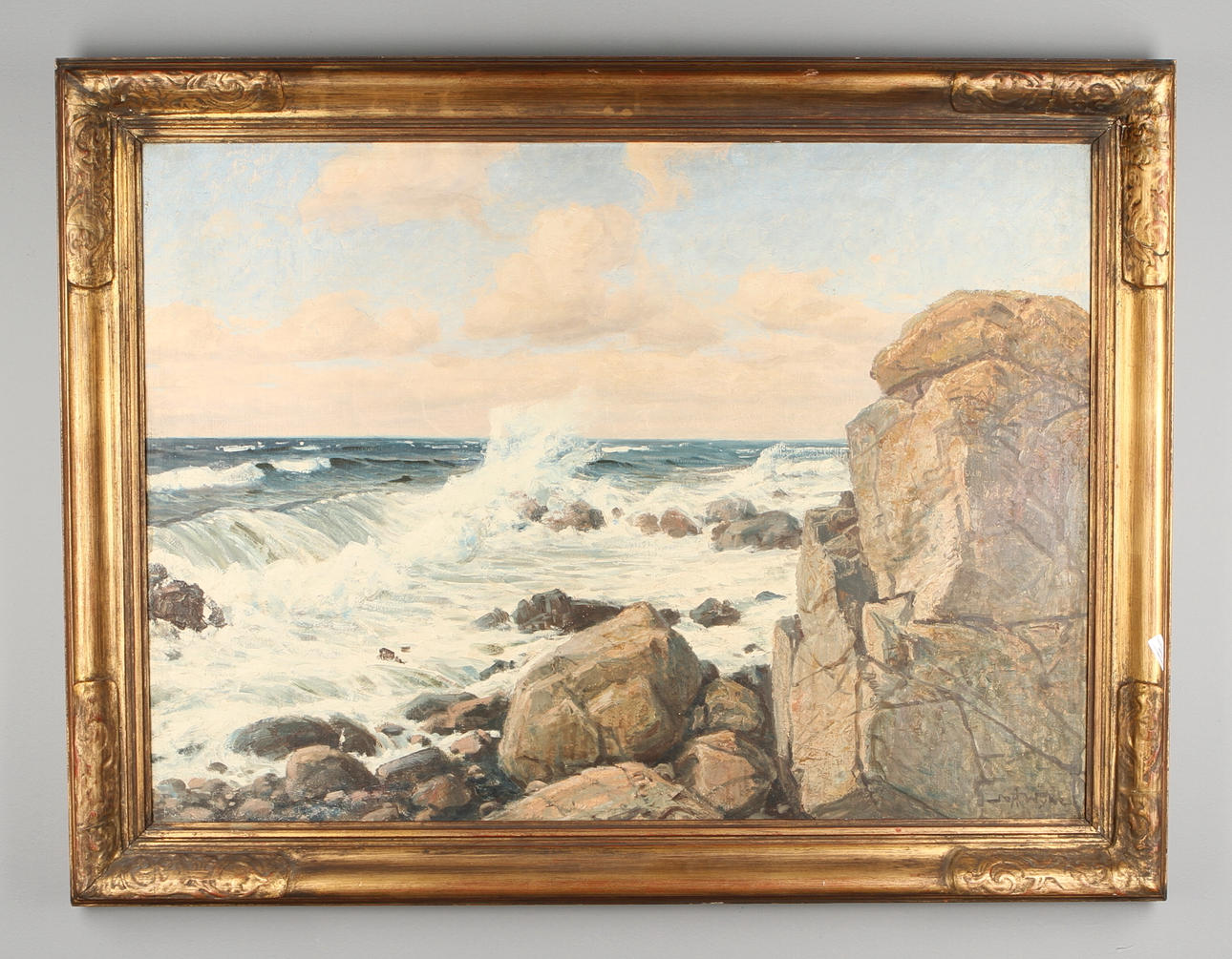 N A WYKE. Kustlandskap med klippor, olja på duk, signerad N A Wyke.