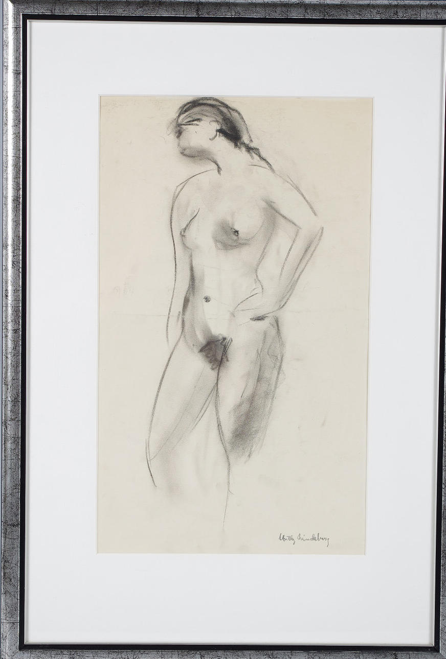 WILLY LINDEBERG. Kvinnostudie, teckning, signerad.