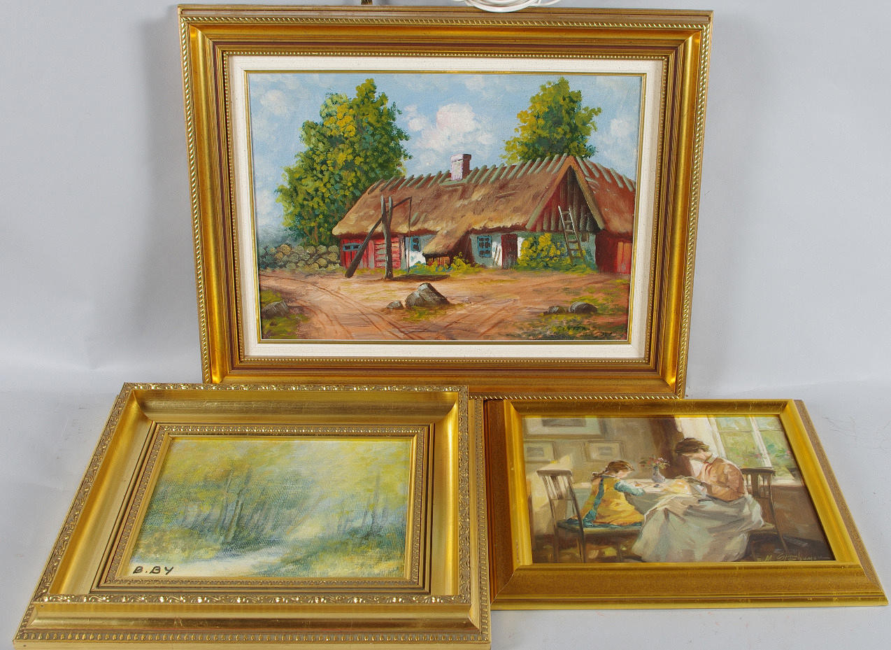 OLJEMÅLNINGAR, 3 stycken, bl. a. Birgitta By.