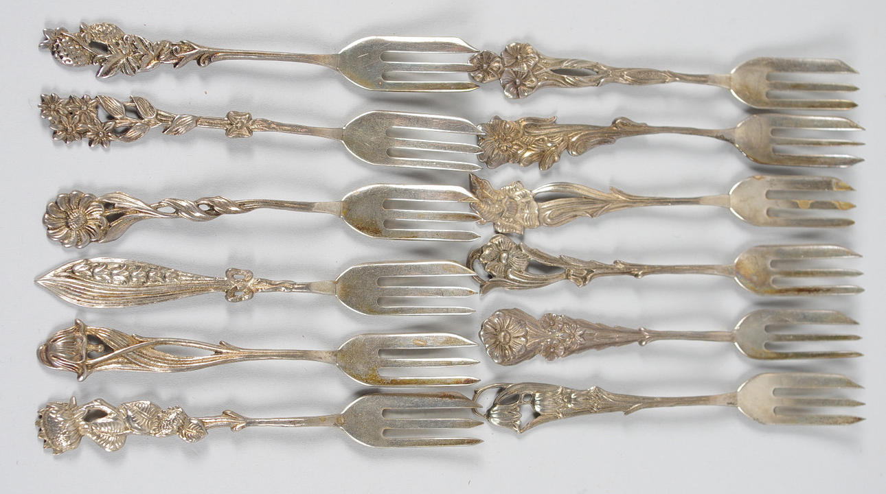 TÅRTGAFFLAR, 12 stycken, silver, "Svenska floran", Gewe M.