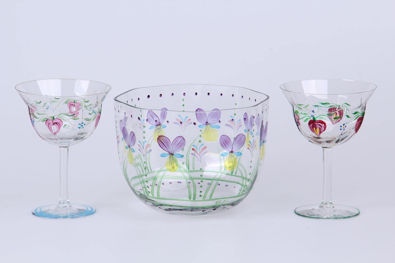 SKÅL och GLAS, 3 delar, delvis "Maja", Eva Englund, Orrefors.