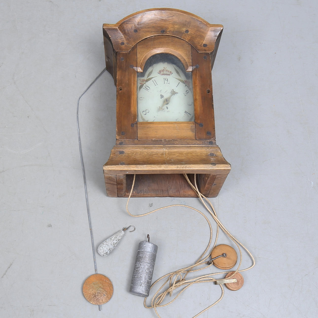 WALL CLOCK, peasant, dial marked Mora, 18th/19th century.