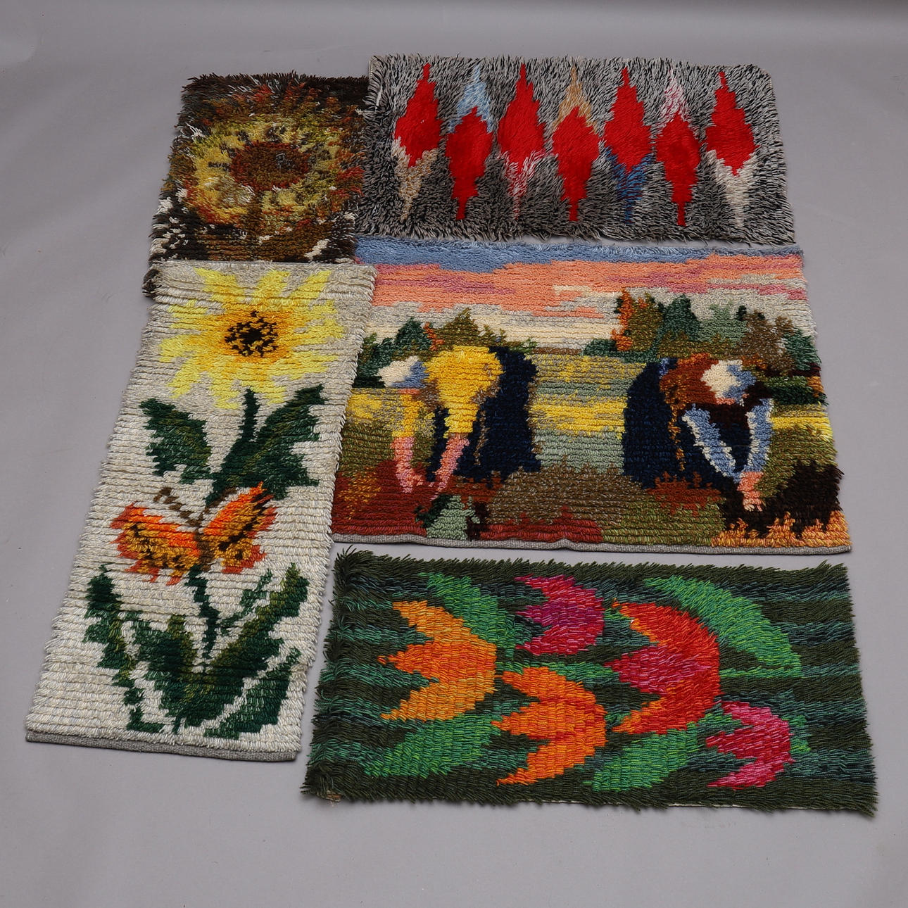 TEKSTIL, 5 stk, rya teknik.