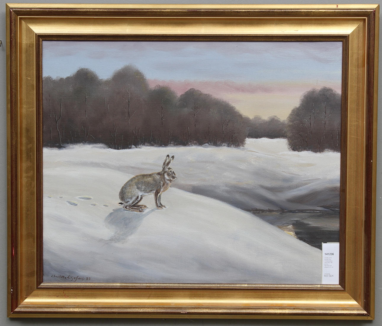 CHARLOTTA LILJEFORS. Vinterlandskap med hare. Olja på duk. Signerad och daterad -87.