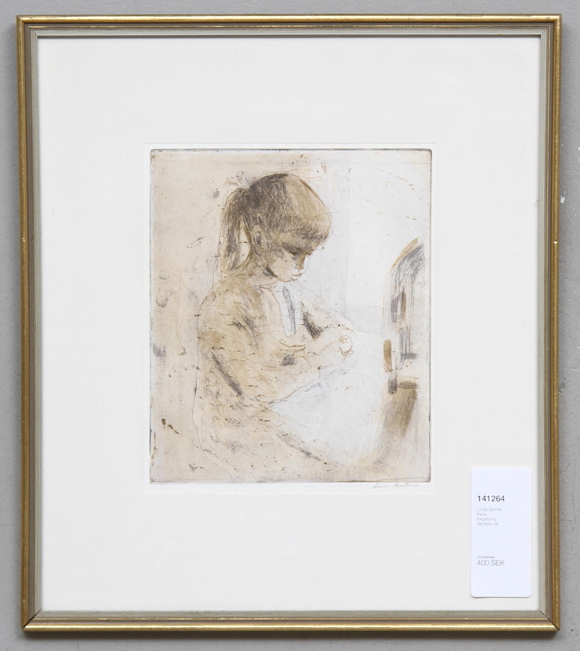 LOUIS BASTIN. Flicka. Färgetsning. Signerad.