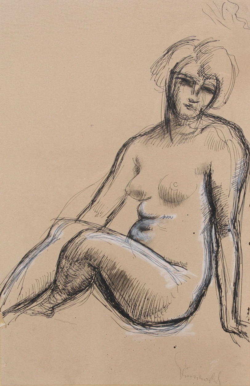 ISAAC GRÜNEWALD. Nakenstudie. Tuschteckning med täckvitt på papper. Signerad Grünewald.