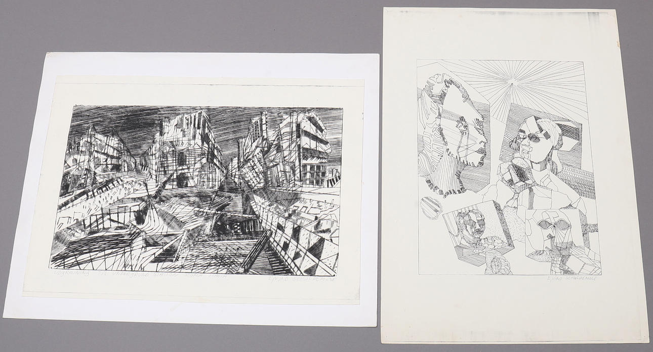 EJVIND SCHALDEMOSE. 2 stk, litografi & radering, signeret.