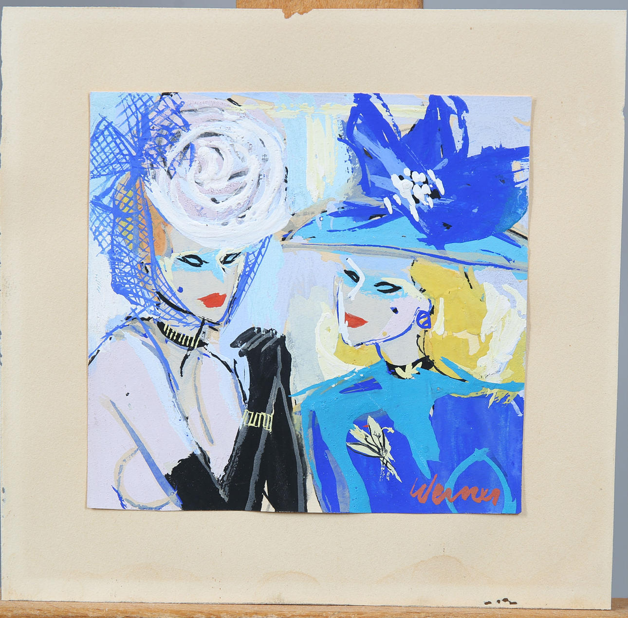 GÖSTA WERNER. Gouache, In conversation, signed Werner.