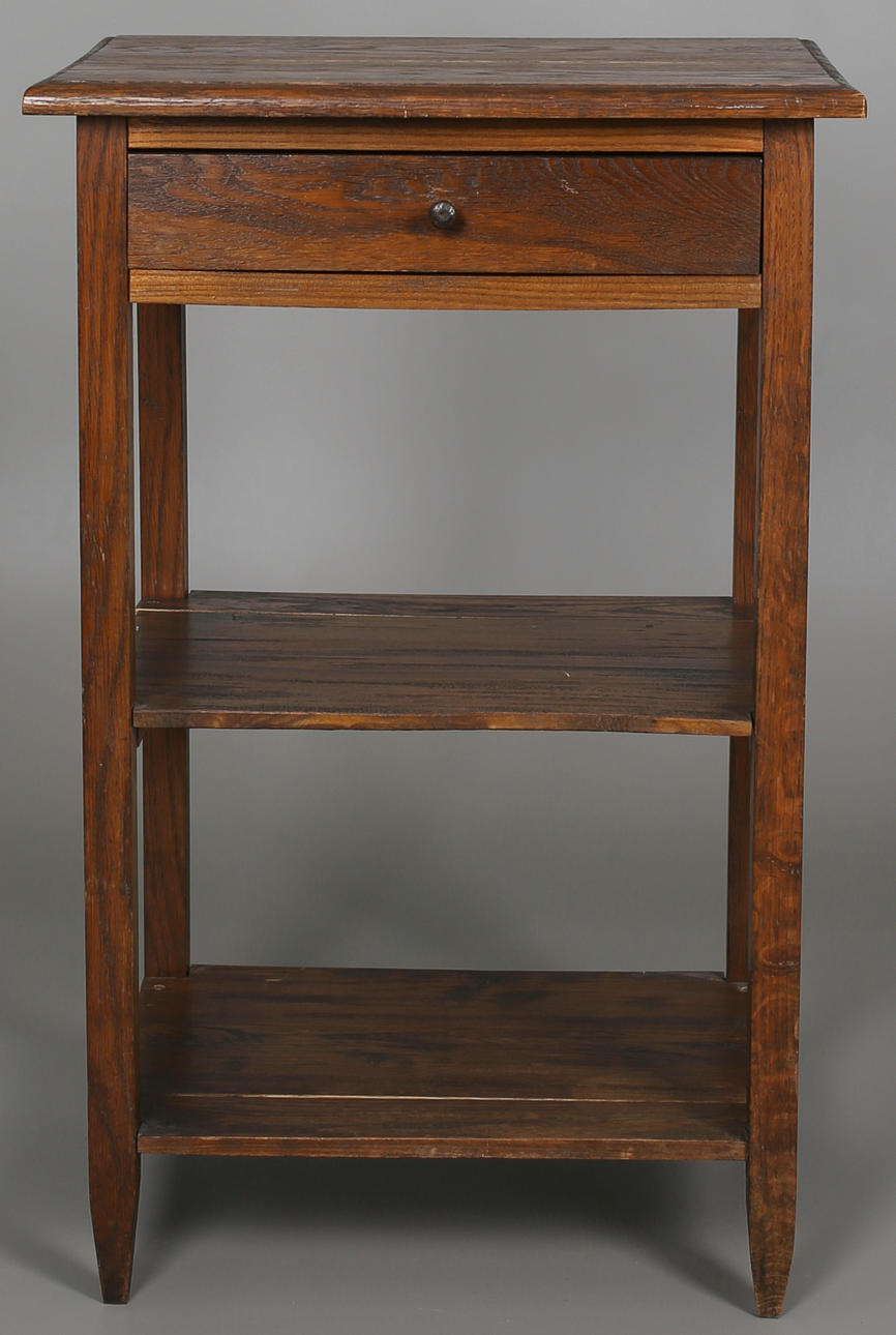 BORD i ekfanér med låda samt med 2 st underhyllor, 1940/50-tal.